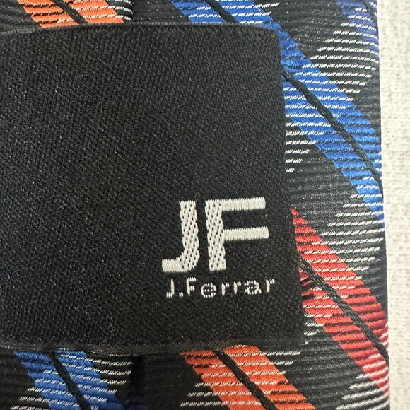 JF J.Ferrar Mens Plaid Tie Multicolor Black Orange Blue Silk Blend - Picture 3 of 3
